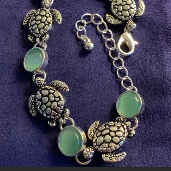 silver 🐢 turtles & green Agate stone - Picture 2 of 7